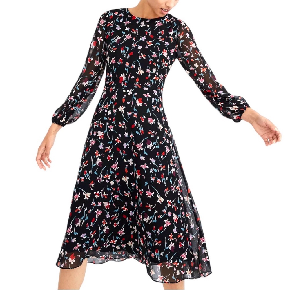 Madewell Black Floral Midi Dress
